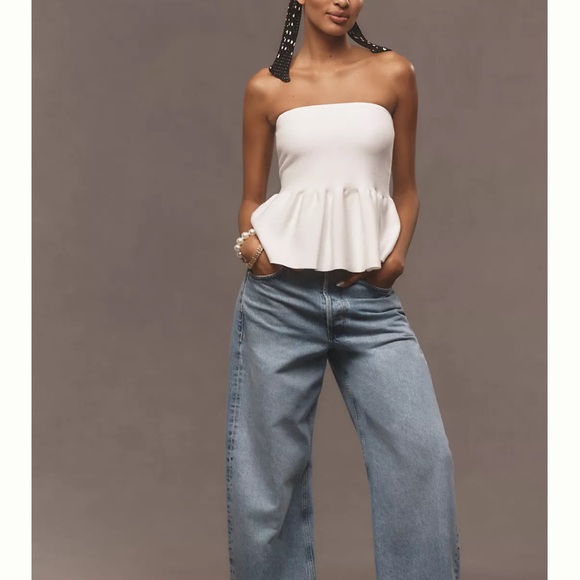 Anthropologie Tops - NWT Anthropologie Ivory Strapless Knit Peplum Tube top